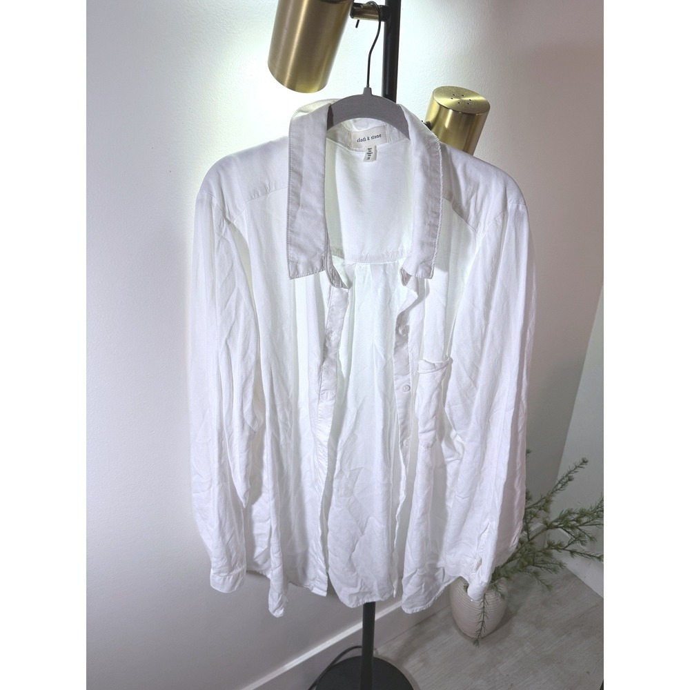 Cloth‎ and Stone 3x Anthropologie White Tencel Boxy Oxford Button Down Shirt 3X